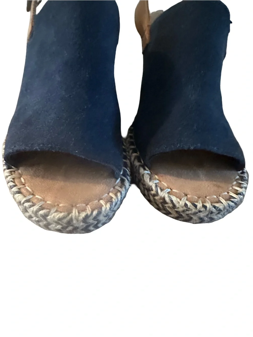 Toms Navy Suede Monica Espadrille Wedge Jute Sling Back Padded Platform Sandals